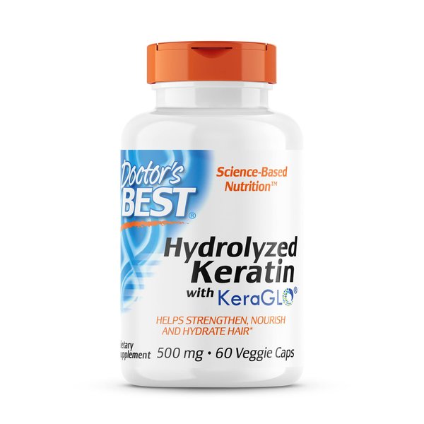 Doctor's Best Hydrolyzed Keratin Keraglo, Strengthen, Nourish, Hydrates Hair, High Potency 500mg, 60 Count