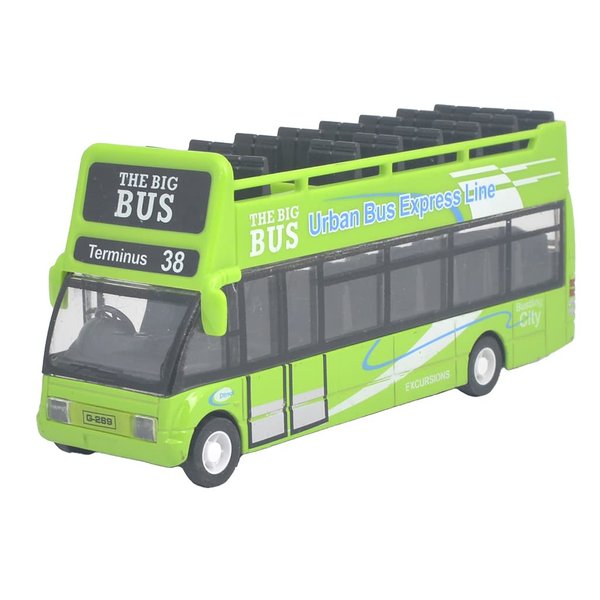 Ailejia City Sightseeing Double Decker Bus Toy Diecast New York City Tourist Open Top Bus Pull Back Vehicles Mini Model Car Lights and Music (Green)