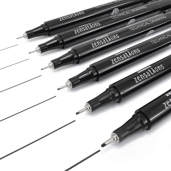 Zebra Zensations Technical Drawing Fineliner Pens – Full Set of 6 Grades – Black Ink