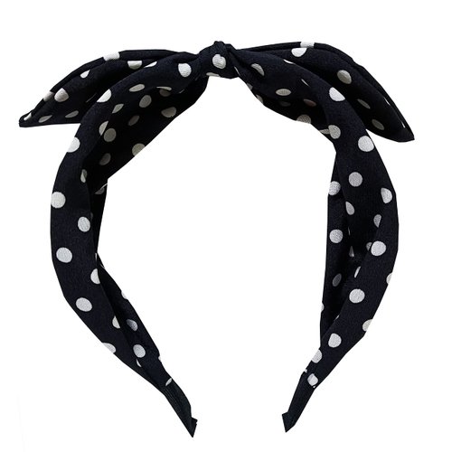 Qiabao Womens Red Polka Dot Bow Pin-Up Hair Band Headband (polka dots-black)