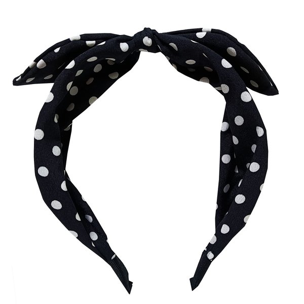 Qiabao Womens Red Polka Dot Bow Pin-Up Hair Band Headband (polka dots-black)