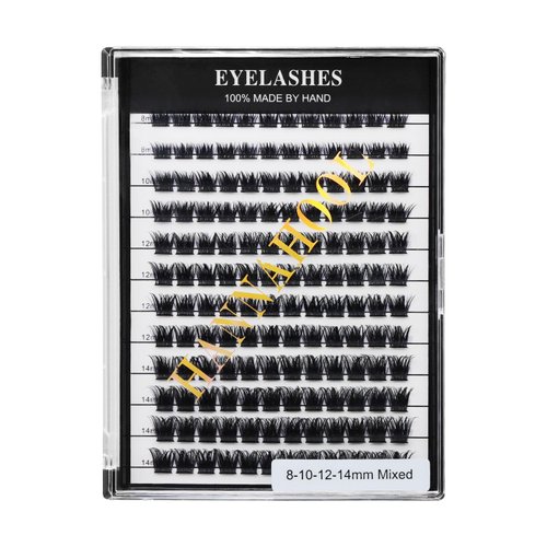 Hannahool Mixed 8-12-14-16mm/8-10-12-14mm/10-12-14-16mm/14-15-16mm Wide Stem Individual False Eyelashes Soft Lightweight Volume Eyelashes Extensions Makeup Cluster Lashes (Mixed 8-10-12-14mm)