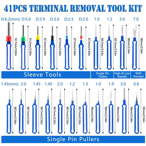 POVTIMS 43pcs Terminal Pin Removal Tool Kit Pin Extractor Tools Mechanic Pick Wire Terminal Release Tool Wire Strippers Tire Tread Depth Gauge for Automotive Car Household Devices