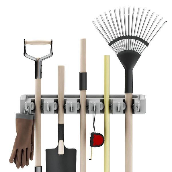 Wall Organizer with Adjustable Slots and Hooks - Wall-Mounted Tool and Broom Holder - Organization and Storage for the Kitchen and Garage by Stalwart