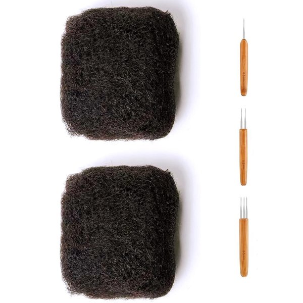 JIFFYLOCS Tight Afro Kinky Bulk Human Hair for Dreadlock Extensions 2 Packs 10 Inch Natural Black,100% Human Hair,Repair Extensions,Making Locs Twist or Braids,with Needles and Hair Clips