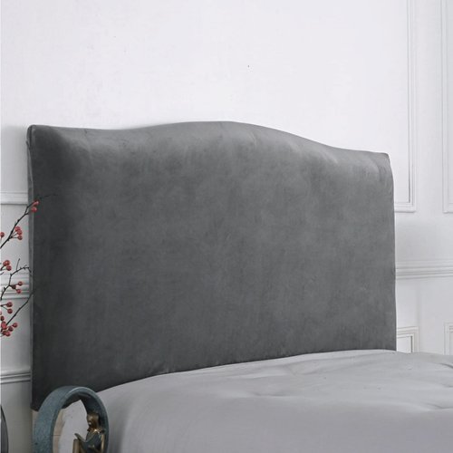 WOMACO Velvet Bed Headboard Slipcover Protector Stretch Solid Color Dustproof Cover for Bedroom Decor (Light Gray, 51" - 70")