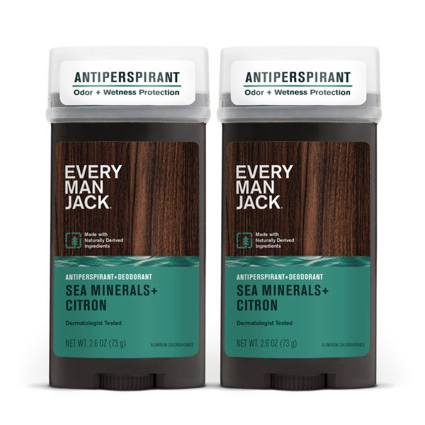 Every Man Jack Men’s Sea Minerals + Citron Antiperspirant Deodorant - Stay Fresh with Antiperspirant Men’s Deodorant - Odor Crushing, Long Lasting, Plant-Based, and No Harsh Chemicals - 2.6 oz - 2pk