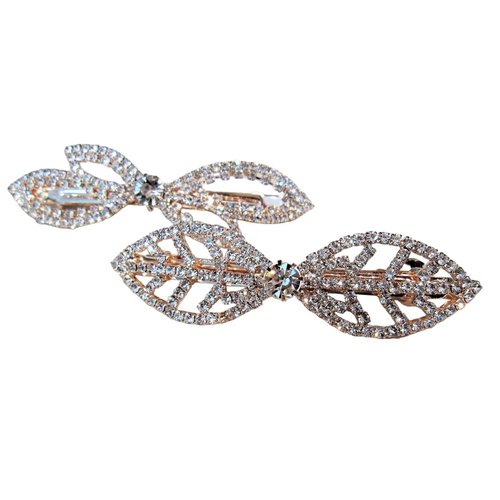 Generic Slim leaf or bow shaped crystal hair barrette clip bridal clip bridal barrette (Pattern: Leaf), 1 Count (Pack of 1)