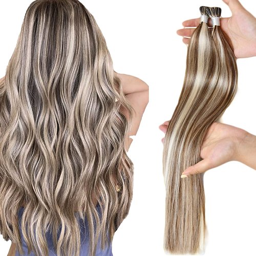 Misslala Itip Human Hair Extensions 16 Inch Highlited Hair Extensions Fusion Hair Color #9A Brown with #60 Platinum Blonde 40g 50s Brown with Blonde Hair Extensions Keratin Bond