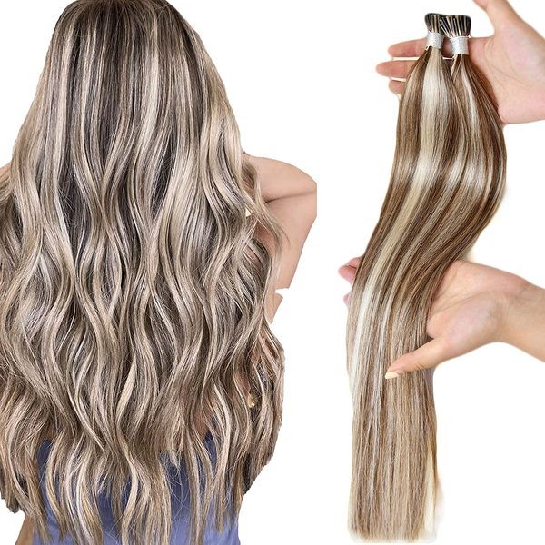 Misslala Itip Human Hair Extensions 16 Inch Highlited Hair Extensions Fusion Hair Color #9A Brown with #60 Platinum Blonde 40g 50s Brown with Blonde Hair Extensions Keratin Bond