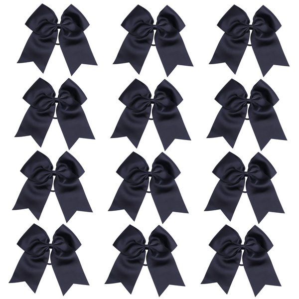 8 Inch Cheerleader Bows Ponytail Holder Cheerleading Bows Hair Tie(Black)