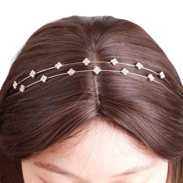 YienDoo Rhinestones Wedding Headband Sparkling Crystal Bridal Headband Gold Double Band Bridal Headpieces CZ Crystal Crown Tiara Hair Hoop Wedding Hair Accessories for Women Girls