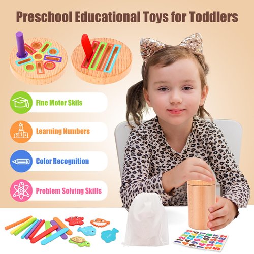Autotechnx Montessori Toys for 1 2 3+ Year Old, 3 in 1 Wooden Color Sorting Toys for Toddlers 1-3, Fine Motor Skills Educational Sensory Toys for Baby Kids