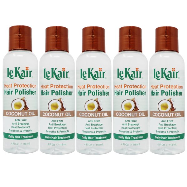 LeKair High Heat Protection Hair Polisher - Coconut Oil, Anti Frizz, Anti Breakage, Heat Protectant, Smooths & Protects, Daily Hair Treatment 4 Fl Oz - 5 Pack