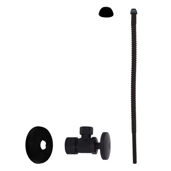 Westbrass D105K15-62 5/8" x 3/8" OD x 15" Corrugated Riser Line Kit with 1/4-Turn Round Handle Angle Supply Shut Off Valve for Faucet and Toilet, Matte Black