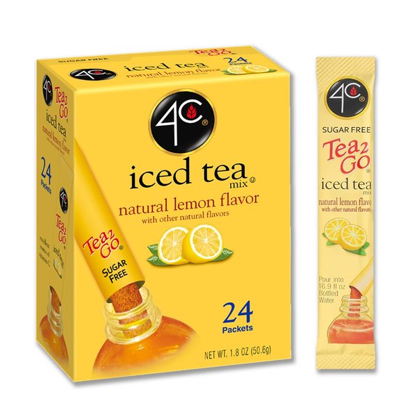 4C Powder Drink Mix Packets, Lemon Tea 1 Pack, 24 Count, Singles Stix On the Go, Refreshing Sugar Free Water Flavorings