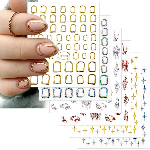 11 Sheets French Shining Line Nail Art Stickers Decals Gold Metal Curve Wavy Stripe Nail Stickers 3D Glitter Lines Nail Art Supplies Acrylic DIY Nail Manicure Decoration for Women