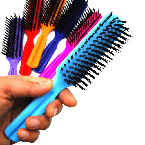 LUXXII (6 Pack) 7.5" Plastic Color Handle Nylon Bristle Brush Hair Pocket Comb Designed for All Hair Types (Assort Color)