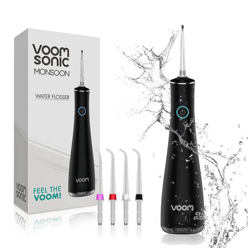 Voom Sonic Water Flosser (Cordless) | Water Pick Includes 4-Tip Portable Water Teeth Cleaner Picks, Rechargeable Water Dental Picks for Cleaning w/ 3 Speeds, IPX7 Waterproof Water Dental Flosser