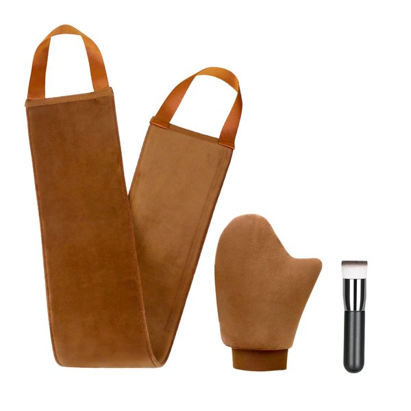 UNIMEIX 3 Pack Self Tanning Mitt Applicator Kit Set Self Tan Back Applicator with Self Tanning Glove for Self Tan Mitt Mini Self Tan Glove and Sunscreen Brush Brown