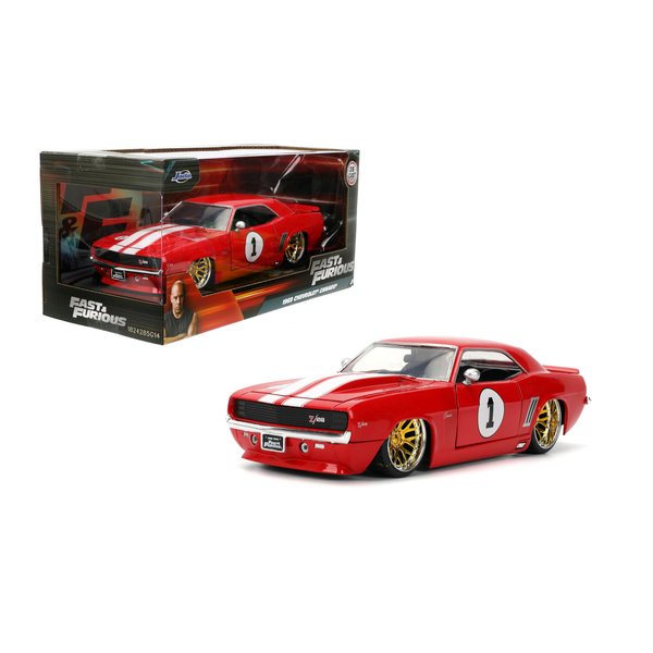 Jada Toys Fast & Furious 1:24 1969 Chevy Camaro Die-Cast Model Car, Detailed Exterior, Authentic Movie Replica, Collectible Toy – Ages 8+, Red