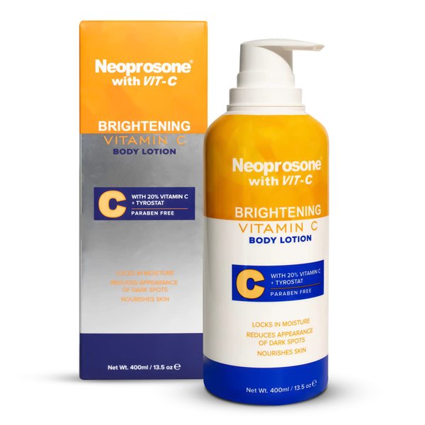 Neoprosone Brightening Body Lotion - 13.5 Fl Oz / 400ml - Formulated to Fade Dark Spots on Elbows, Knees, Neck, Body, and Intimate Parts, with Lactic Acid, Alpha Arbutin Complex, and Vitamin C