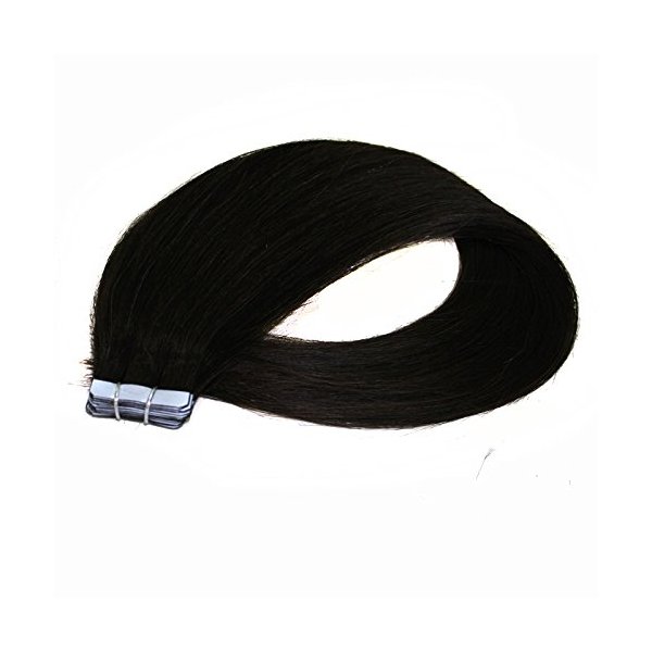 Forawme Straight PU Tape In Hair Extensions 100 Remy Human Hair Skin Weft Extensions Double Side Tape Attached Invisible Hair Extensions #1B Black 20 Inch 50g/pack 20pcs/pack