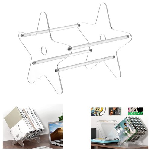 WANLIAN Vinyl Record Storage Stand, Acrylic Vinyl Record Storage Holder, Clear CD Organizer Holder for Single and Gatefold Albums