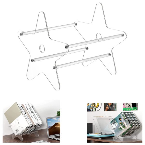 WANLIAN Vinyl Record Storage Stand, Acrylic Vinyl Record Storage Holder, Clear CD Organizer Holder for Single and Gatefold Albums