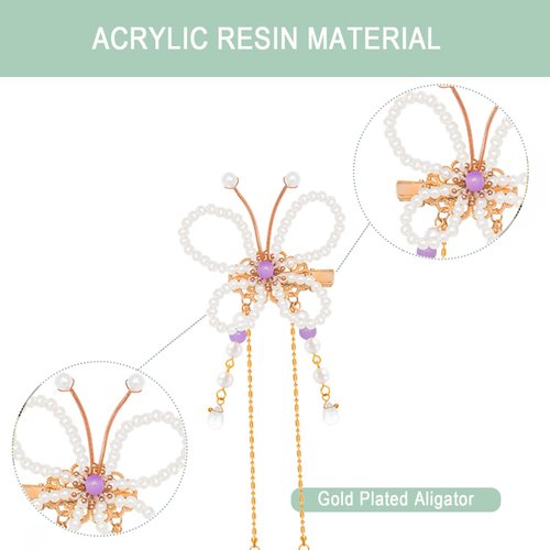 Vintage Flower Hair Clips, A Pair of Decorative Floral Design Alligator Hair Clips Tassel Pearl Hair Barrettes, Wedding Crystal Hair Pins Hair Accessories for Women Girls Bride Bridesmaid