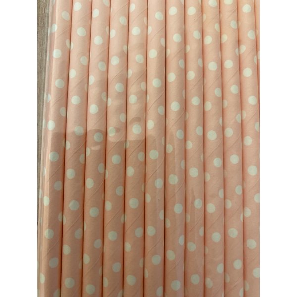 Mini Light Pink With White Polka Dot Paper Straws - Biodegradable & Eco-Friendly Drinking Straws for Baby Showers, Gender Reveals, Birthday Parties, Weddings, Desserts & Crafts - 7.75" (100-Pack)