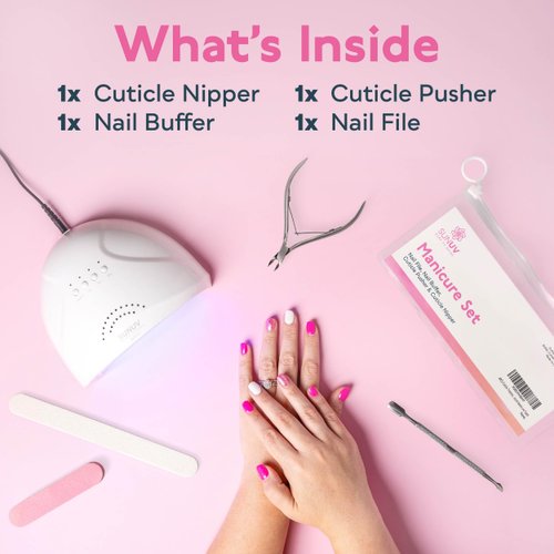 SUNUV 4PCS Cuticle Nippers, Cuticle Pusher with Nail File and Buffer Set, Cuticle Remover with Cuticle Trimmer, Cuticle Cutter, Professional Stainless Steel Durable Pedicure Manicure Nail Care Tools