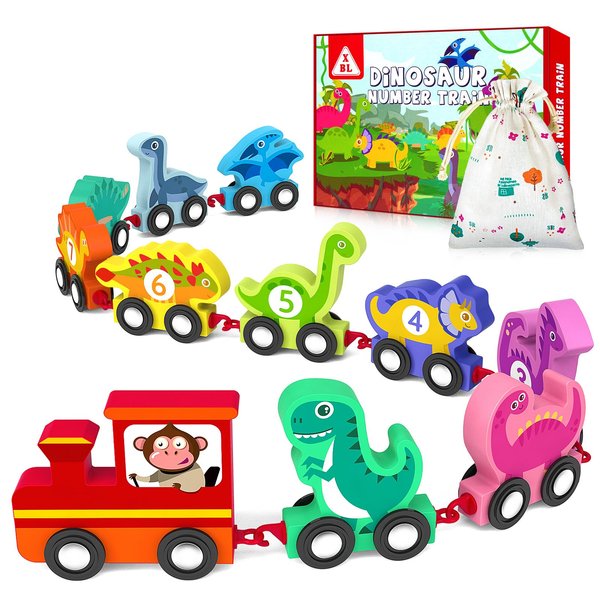 OSLINE Toddler Toys for 1 2 3 Year Old Boy Birthday Gift,Wooden Train Set Dinosaur Toys for Kids 2-4 Boys,Montessori Toys for 1-4 Year Old Boys Girls,Educational Learning Toys for Toddlers 1-2-4 Years