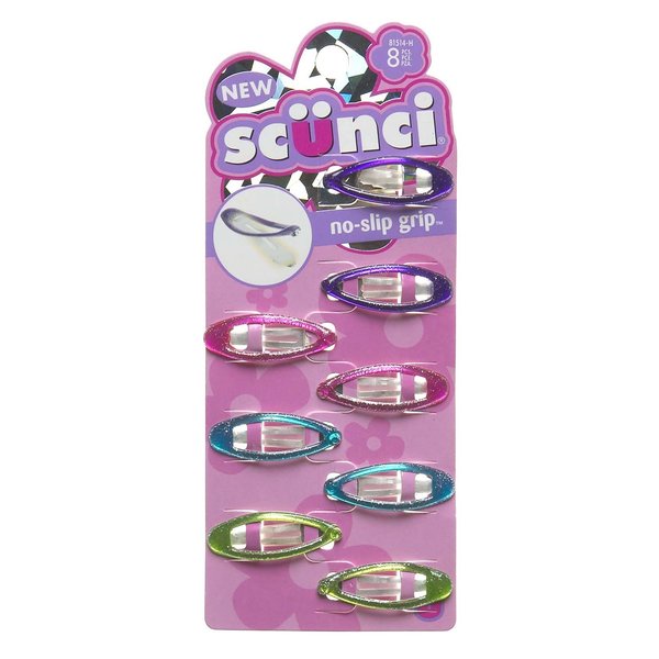 Scunci No Slip Grip Snap Clips, Assorted Colors 8 Ea