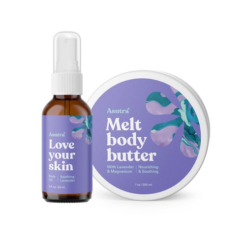 ASUTRA Lavender Gift Set – 7 oz Magnesium Body Butter with Lavender, 2 oz Lavender Body Oil, Soothing and Hydrating Skincare with Aromatherapy
