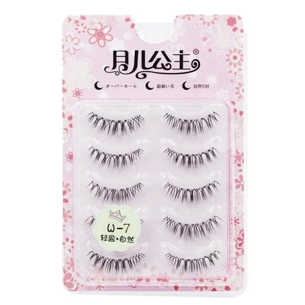 LASGOOS Fake Eyelashes Natural Look False Eye Lashes Daily Strip Cross Clear Band 5-7mm Cross Cute Lashes Invisible band Lash for Wedding Daily Work Eye Makeup 5 Pairs W7