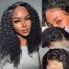 veravicky 13x4 Curly Lace Front Wig Human Hair 180% Density Kinky Curly Wig 16 inch Transparent Curly Human Hair Wigs for Women Curly Glueless Wigs Human Hair Pre Plucked with Baby Hair