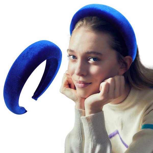 OAOLEER Padded Headbands Fashion Women Thick Velvet 90s Hair Accessories Head Band Fashion Headwear Wide Plastic Hairbands For Woman (8-Royal Blue)
