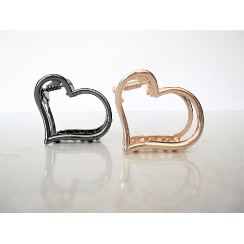 Generic Medium/small dark silver or rose gold heart shaped metal hair claw clip (Primary color: Gold), 1 Count (Pack of 1)