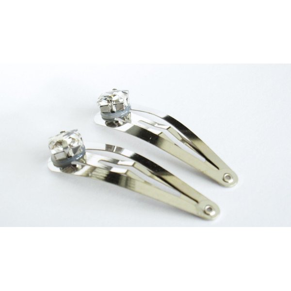 Generic 2 silver metal crystal snap hair clip barrettes