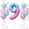 40 Inch Gradient Blue Pink Number 9 Balloon, 9th Birthday Balloons, 11Pcs Pearl Light Purple Pink Blue Latex Balloons 9 Foil Balloon for Kids Girl 9th Birthday Mermaid Party Decorations Anniversary