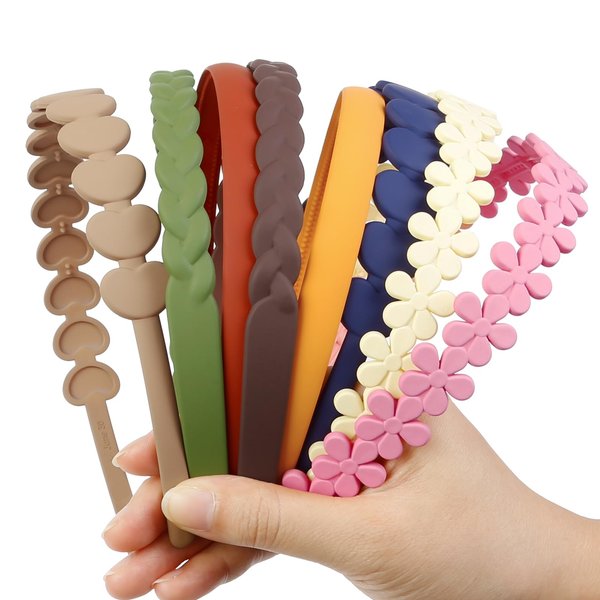 WOVOWOVO 8PCS Plastic Headbands for Women Non slip Multi-style Cute Comb Headband with Teeth Thin Flower Heart Fashion Hairbands for Girls Hair Accessories