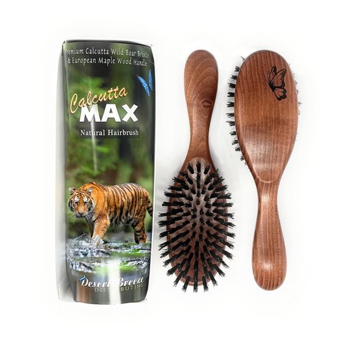 100% Pure Calcutta Wild Boar Bristle Hair Brush, Calcutta Max for Thick or Long Hair, Gentle, Extra Stiff Natural Bristles, Dark Maple Wood Handle, Made in Europe