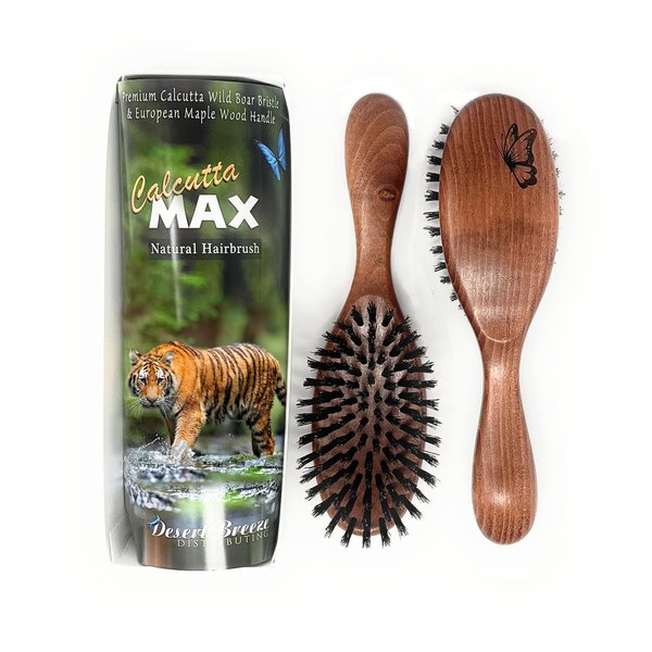 100% Pure Calcutta Wild Boar Bristle Hair Brush, Calcutta Max for Thick or Long Hair, Gentle, Extra Stiff Natural Bristles, Dark Maple Wood Handle, Made in Europe