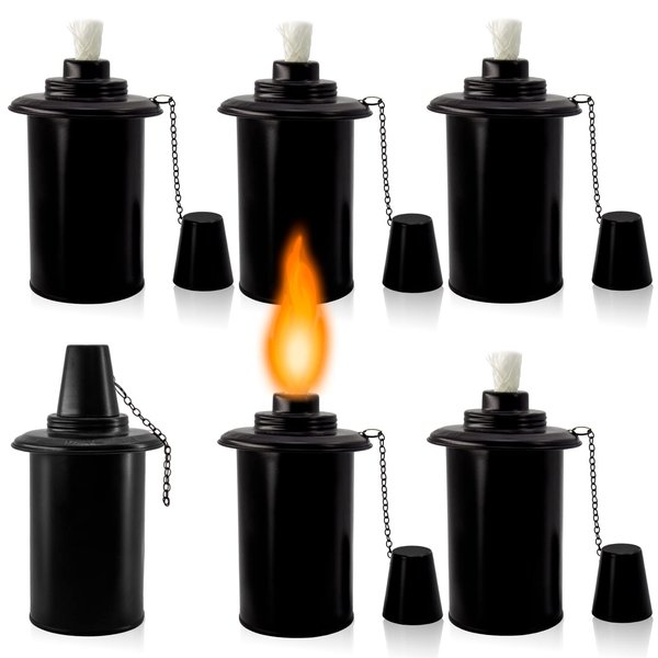 TaoTazon Torch Replacement Canisters 12oz, Outdoor Refillable Canister with Wicks and Caps, Bamboo Citronella Torch Cans for Patio, Garden