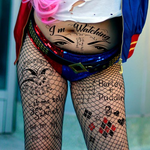 FANRUI 6 Sheets HQ Tattoos For Women Men Hands Halloween Makeup Kit, Clown Joker Face Tattoos Stickers, Halloween Costume Rave Party Accessories Gothic Inmate Prison Fake Temporary Tattoos