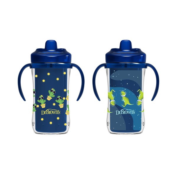 Dr. Brown’s Milestones Hard Spout Insulated Sippy Cup with Handles, Blue, 10 oz, 2 Pack, 12m+