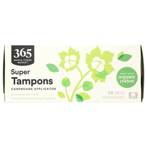 365 by Whole Foods Market, Tampons with Cardboard Applicators, Super Absorbency, Made with Organic Cotton, Unscented, 14 Count