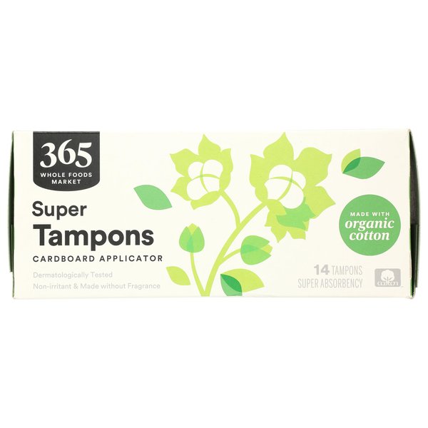 365 by Whole Foods Market, Tampons with Cardboard Applicators, Super Absorbency, Made with Organic Cotton, Unscented, 14 Count