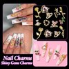 84 Pcs Gold Nail Charms Gems, Alloy Heart Planet Flower Rose Butterfly Cherry Rhinestone Nail Gems Charms, 3D Nail Art Decoration Nail Jewels Accessories for Nail Art Charms Manicure Craft DIY